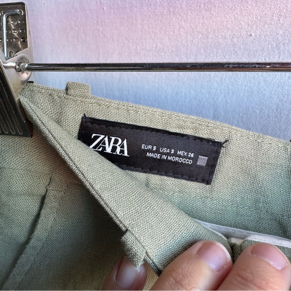 Zara Army Green Linen Blend Flowy Trouser Shorts / Size S - Picture 2 of 6